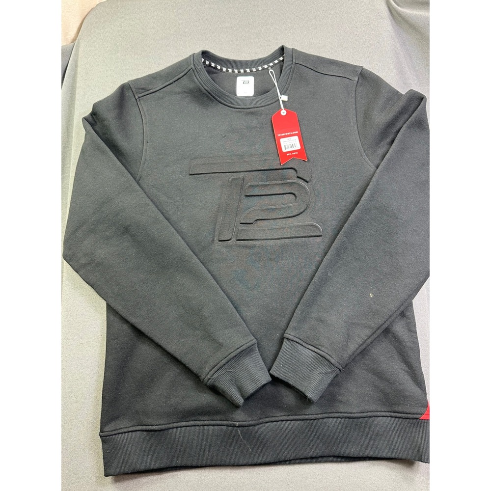 TB12 Tom Brady Men Black Embossed Logo Crewneck Sweatshirt Size Medium NWT